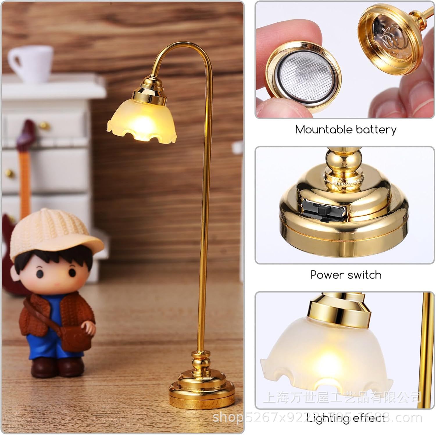 1:12 Dollhouse Mini (Frosted Bud Golden Standing Lamp) Indoor and Outdoor Decorative Ornaments