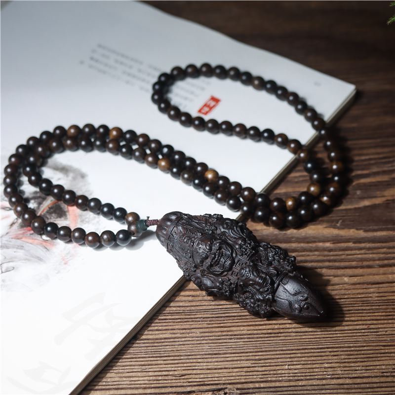 Agarwood Carved Vajra Pestle Handpiece, Solid Wood Carved Car Pendant, Portable Pendant Necklace