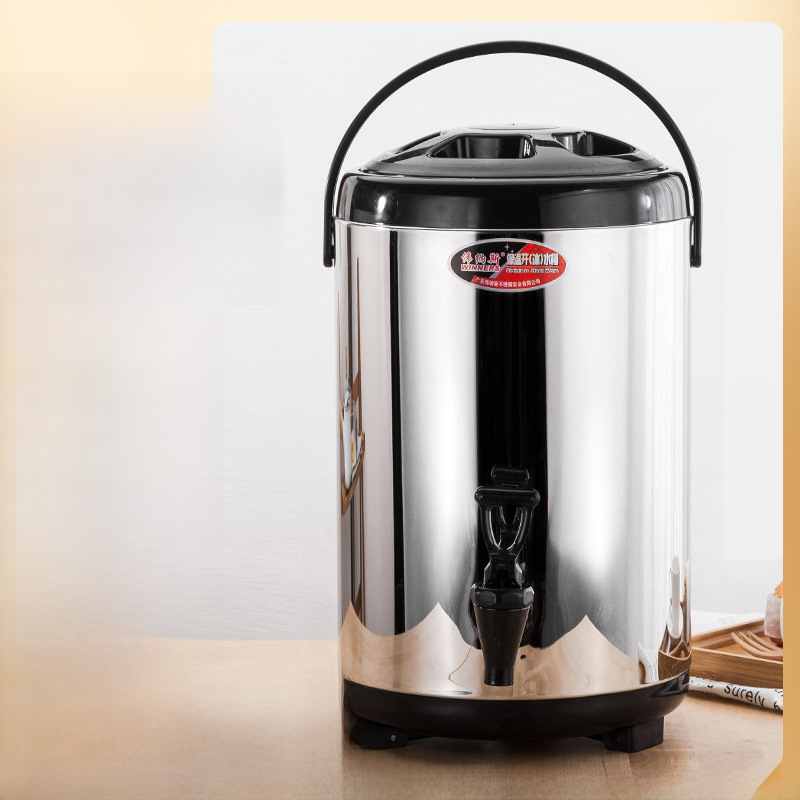 Stainless Steel Insulation Bucket Milk Tea Bucket Soymilk Bucket Commercial Large Capacity Double Layer Cold Insulation 10 Liter Milk Tea Shop Wholesale