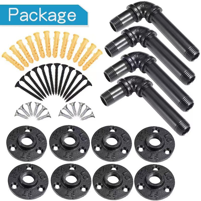 Floating wall industrial pipe shelf bracket industrial wind wall-mounted iron pipe floating rack decorative iron pipe bracket