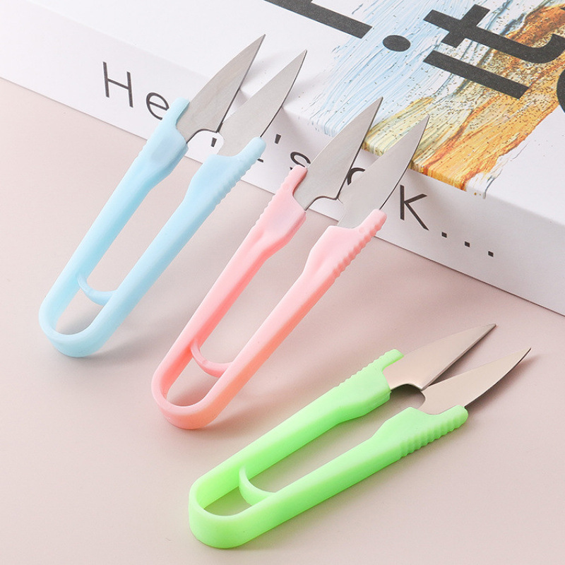 Plastic Yarn Scissors, Colorfulful U-Shaped Household Thread Scissors, Bagged Cross-Stitch Thread Scissors, Fishing Line Scissors, Sewing Scissors
