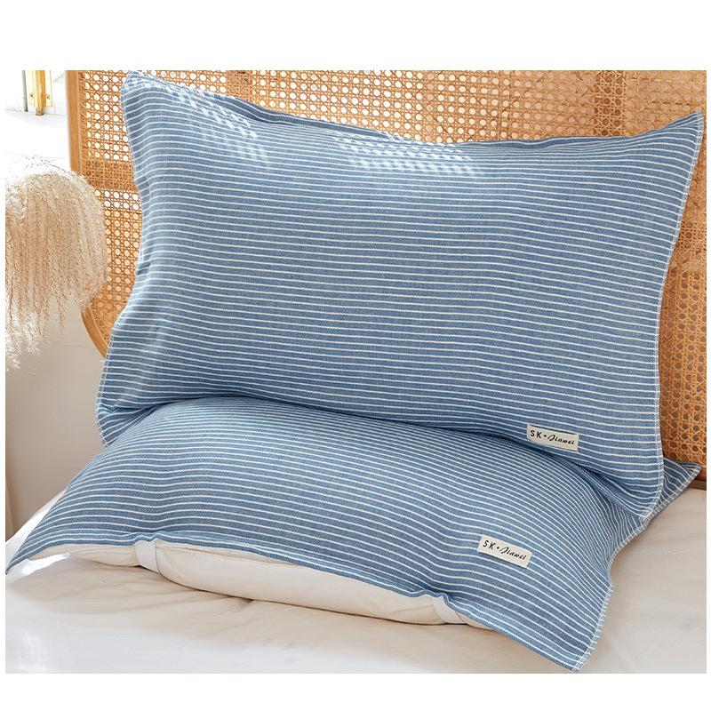 Japanese-Style Pillow Cover with Straps, Pure Cotton Gauze, Thickened and Enlarged, Soft All-Cotton Couple Skin-Friendly Pillow Cover, Set of Two