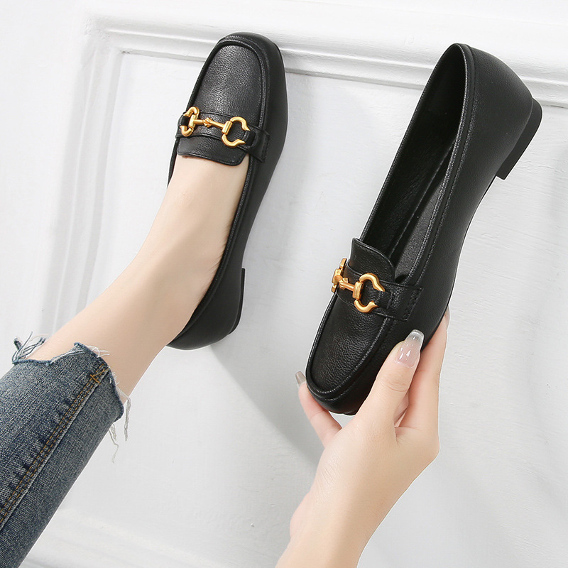 Soft Leather Loafers Women's 2023 New Early Spring and Autumn Retro British Small Leather Shoes Square Toe Flat Single-layer Shoes Women's Soft Sole