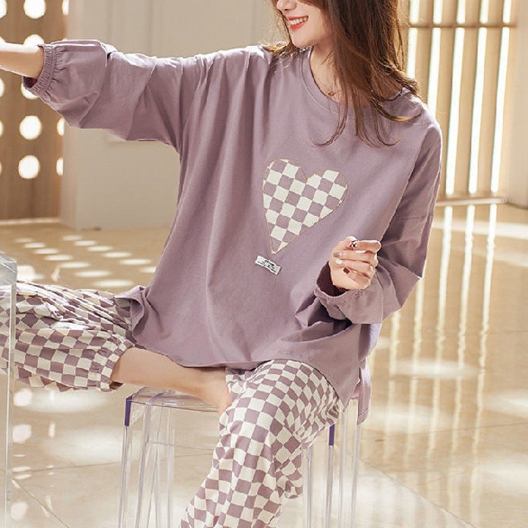 Ins Cute Strawberry Bear Long-Sleeved Pants Pajamas Cartoon Round Neck Loose Casual Sweet Export Live Broadcast Home Clothes