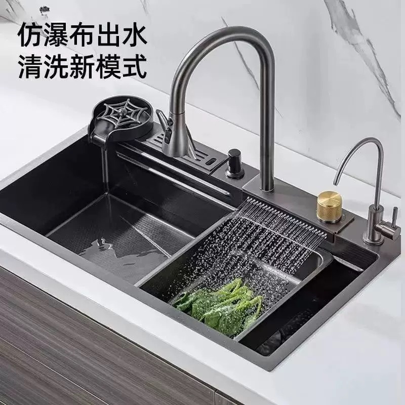 304 Stainless Steel Honeycomb Knife Holder Sink Kitchen Sink Sink Nano Honeycomb Rain Shower Waterfall Large Single Sink