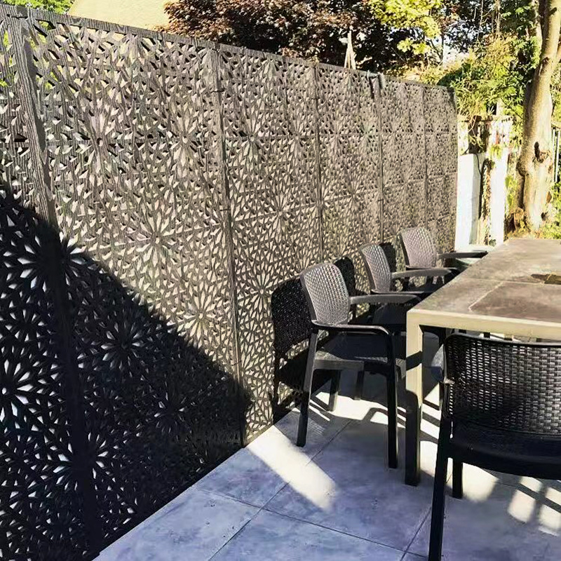 Wood-Plastic Hollow Screen Partition for Villa Courtyard, Outdoor Courtyard Garden Fence Decoration, Floor-Standing Screen Background Wall