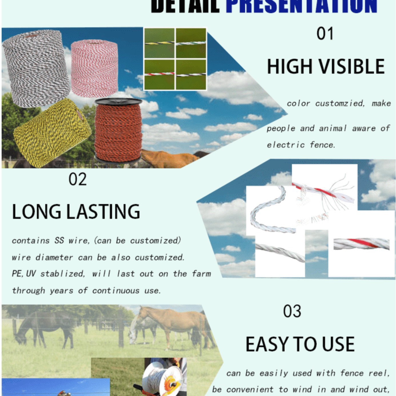 Source Manufacturer Direct Power Supply Fence Ranch Special Powered Rope Powered Wire 6 304 Stainless Steel Wire 15 Pieces