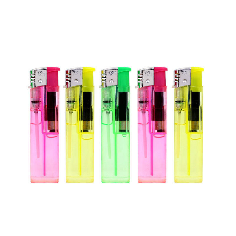 Wholesale plastic electronic open flame lighter disposable lighter 721 transparent ordinary supermarket household manufacturers postage
