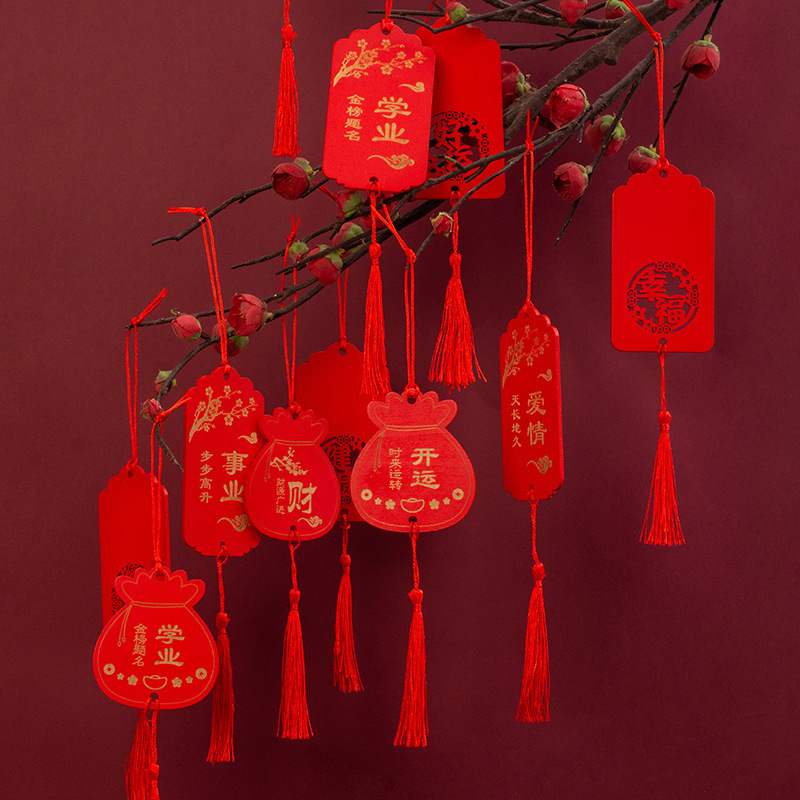 Деревянная открытка с пожеланиями, красная карточка благословения, карточка с пожеланиями, висячая декорация, сообщение для храма, рукописная карточка удачи