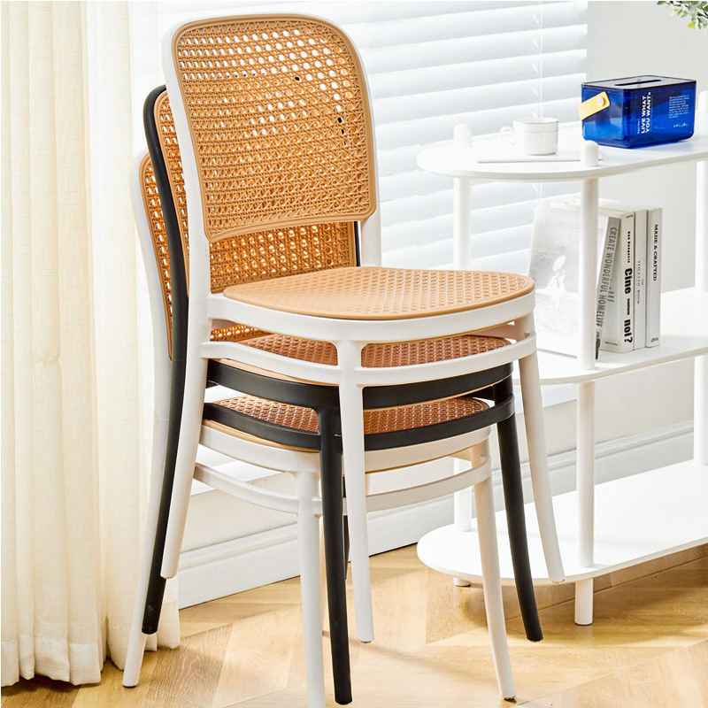 Plastic Rattan Chair Thickened Outdoor Stacking Dining Chair Modern Simple Internet Celebrity Backrest Hollow Desk Office Stool
