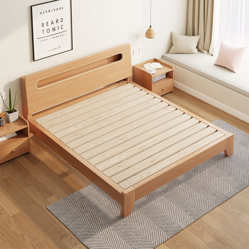Современная простая кровать из массива дерева 1.5м для спальни, двуспальная кровать 1.8м, экономичная односпальная кровать 1.2м