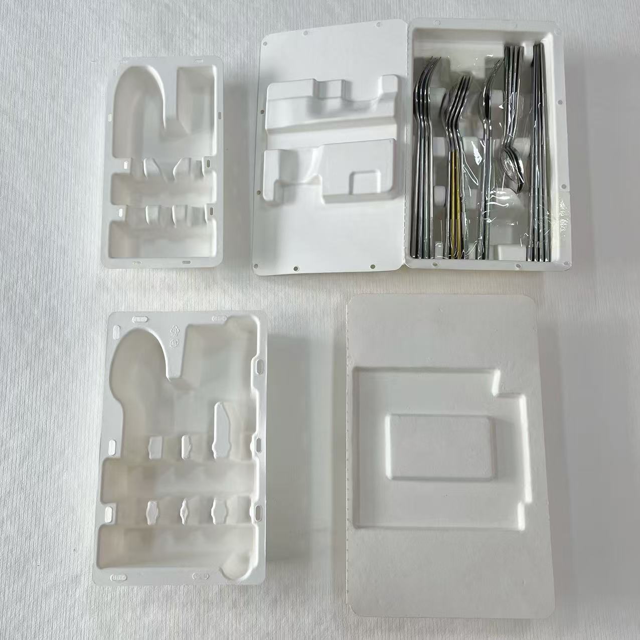 Paper Pulp Molded Tableware Box Wet-Pressed Moisture-Proof Packaging Environmentally Friendly Degradable Material Plastic Film Shock-Proof Lining Dust-Proof Paper Tray