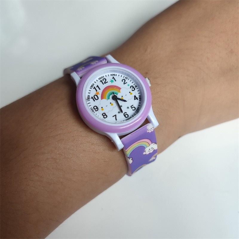 New Children's Watch Girls Cute Cartoon Quartz Watch Rainbow Cloud Print Silicone Band Watch Dropshipping