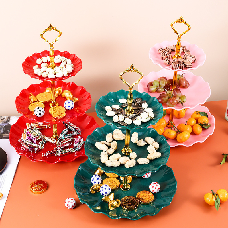 European Three-Layer Fruit Plate for Home Use New Cross-Border Plastic Fruit Plate High-End Living Room Coffee Table Plate Creative Snack Rack