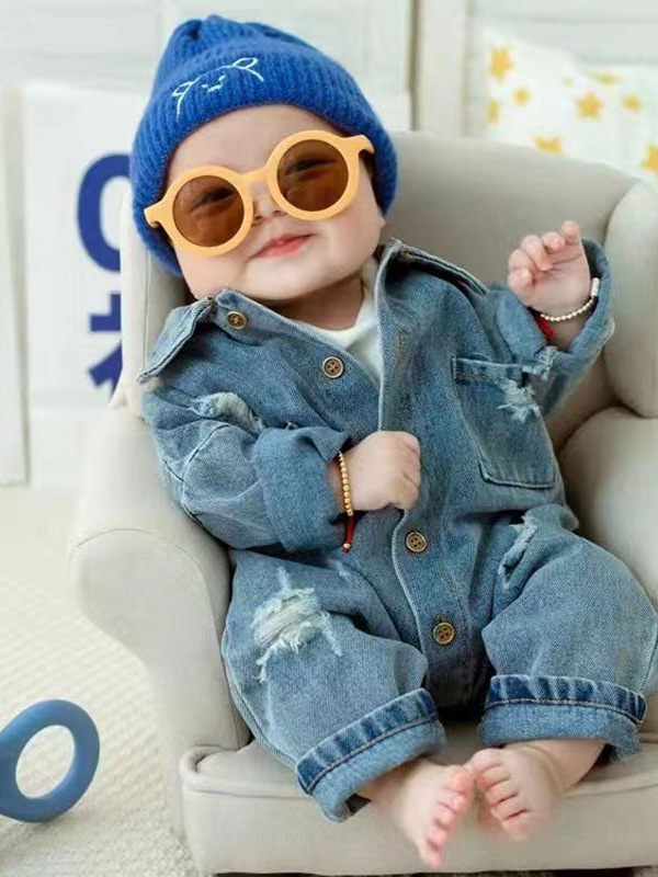 Baby Photo Clothes 100 Days Old Clothing Baby Cool Western Cowboy Photo Studio Theme Handsome Denim One-Piece