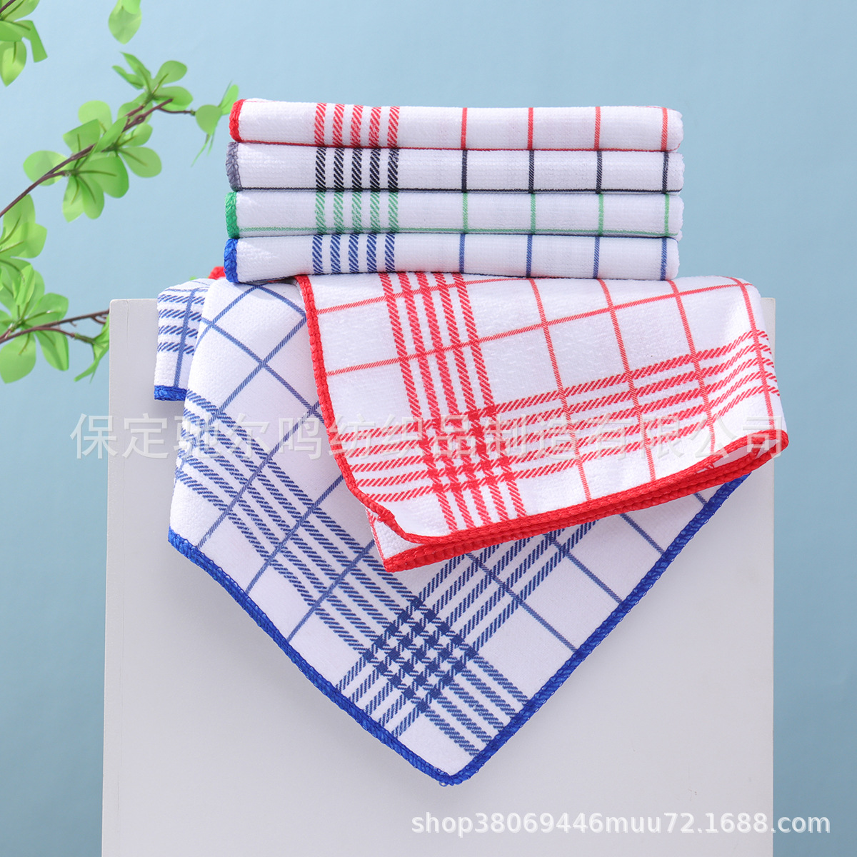✅ Cross-Border Dropshipping European-Style Red and Blue Plaid Napkin Cloth Ins-Style Cotton Placemat Cloth Kitchen Towels Te