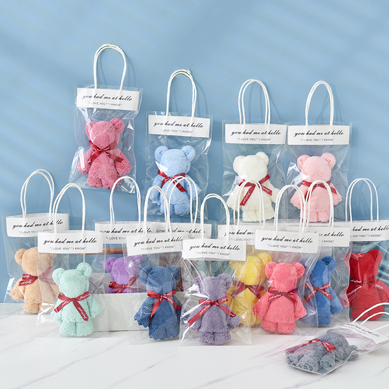 Coral Velvet Bear Towel Souvenir Small Towel Small Gift Towel Bear Handy Gift Wedding Souvenir Towel Baby
