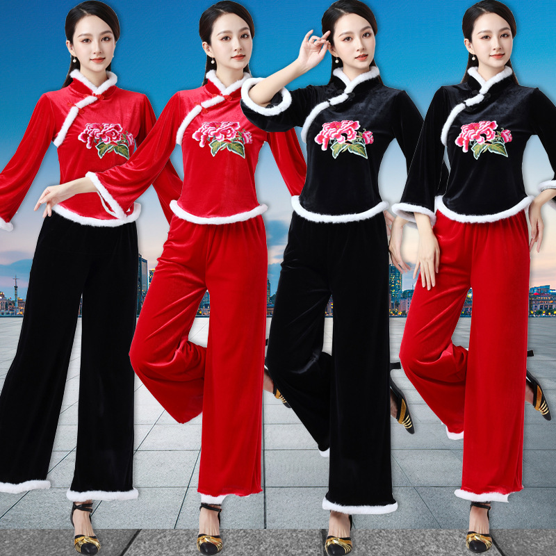 Luoshen Square Dance Costume New suit Autumn and Winter Thickened Embroidered Golden Velvet Dance Costume Ethnic Performance Costume