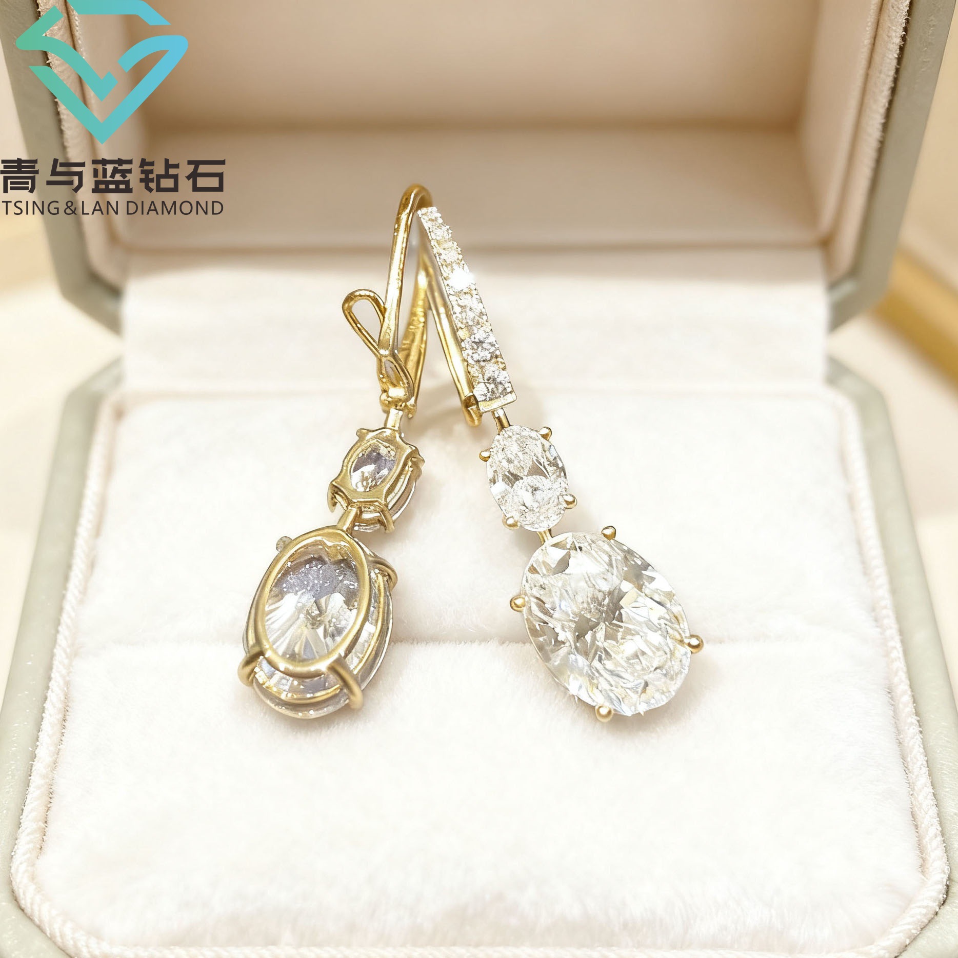 Серьги овал из выращенного алмаза 18К золота, серьги с искусственными алмазами, инкрустированные синтетическими алмазами