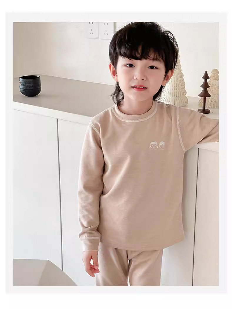Children's thermal underwear suit thickened autumn and winter wool mulberry silk men's and women's bottoming pajamas fleece-lined autumn clothes autumn pants