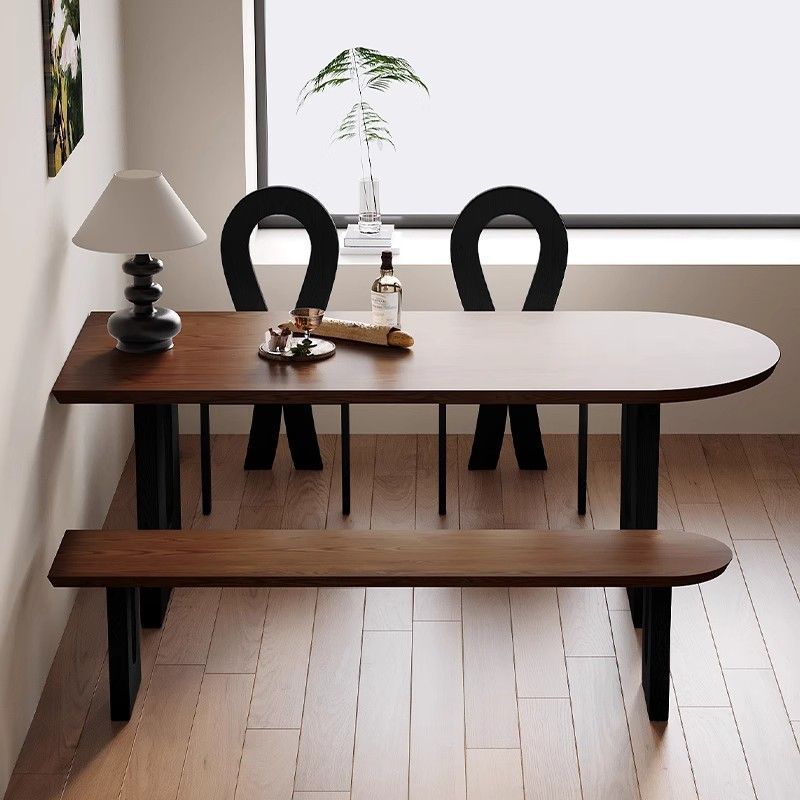French Mid-Century Style Solid Wood Island Dining Table and Chairs for Home Small Apartment Wall-Mounted Semi-Circular Dining Table Negotiation Reception Long Table