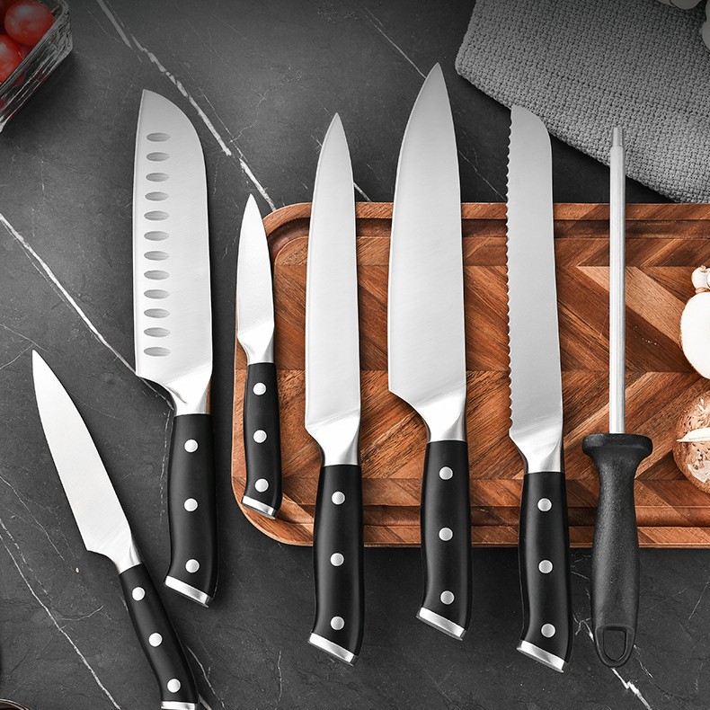 Кросс-бодер Нордический стиль Нержавеющая сталь Абс Нож шеф-повара Нож для хлеба Нож для нарезки Фруктовый нож Зеркальный свет Высококлассный набор ножей