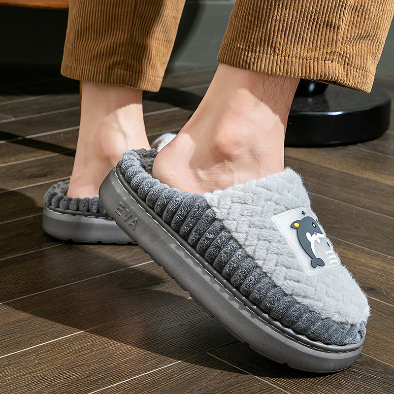 Men's cotton slippers winter plus size winter warm indoor home wool slippers non-slip simple couple cotton shoes women