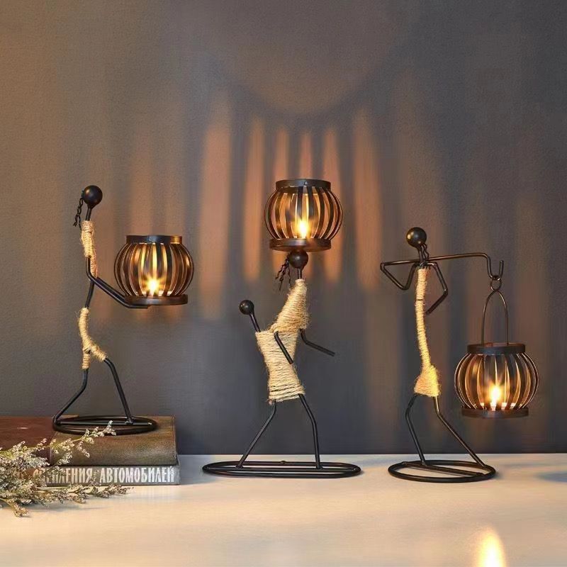 Creative Iron Hemp Rope Girl Lantern Candlestick Home Decoration Art Ornaments Living Room Iron Crafts Lantern