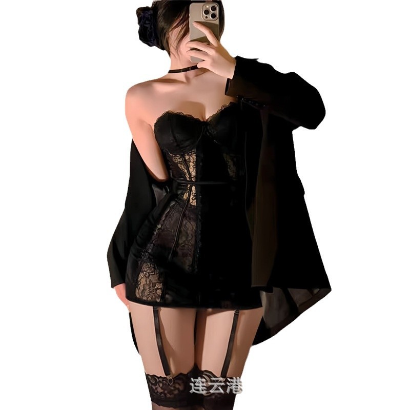 Drunk cellar new sexy fish bone wrap chest lace satin purple bag hip skirt women gathered body dress pajamas wholesale