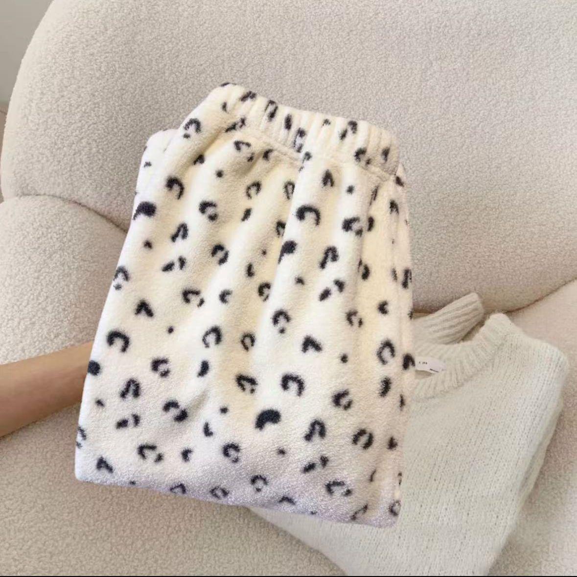 New Arrivals for Autumn and Winter! Korean Style Stripesd Soft Waxy Coral Velvet Pajamas for Women Winter Thickeneded Warm Straight Casual Home Pants