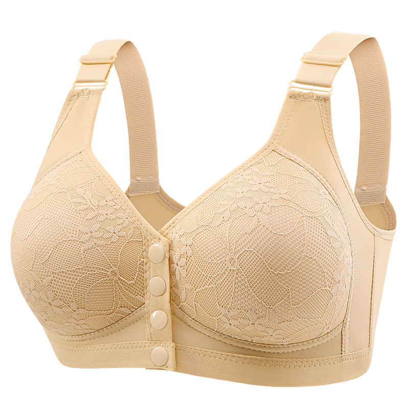 New Fixed Cup Front Open Buckle Bra Middle-aged and Elderly Mother's Beautiful Back Gathering Anti-sagging Women's Bra without Rings