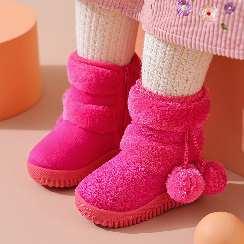 Children's new snow boots cotton shoes boys and girls soft bottom non-slip warm fleece-lined thickened cotton boots zipper cross-border