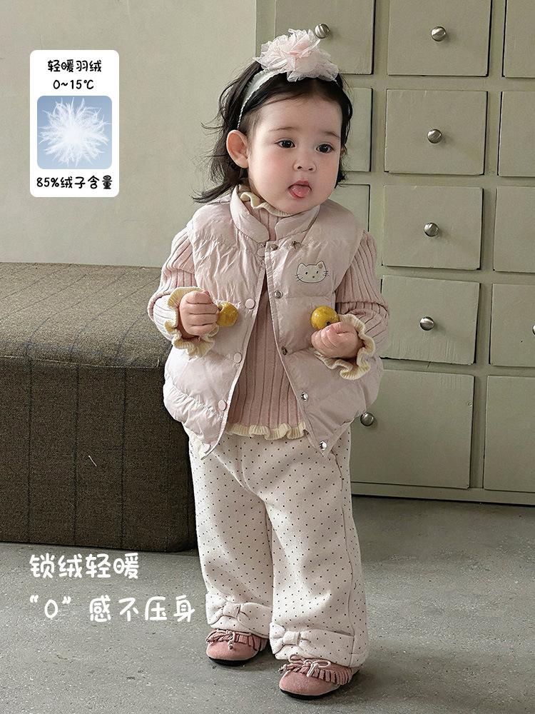 Winter Cartoon down Vest for Girls, Lightweight Outerwear for Baby Girls, 90% White Duck Down, Warm Vest for Young Children, Category a