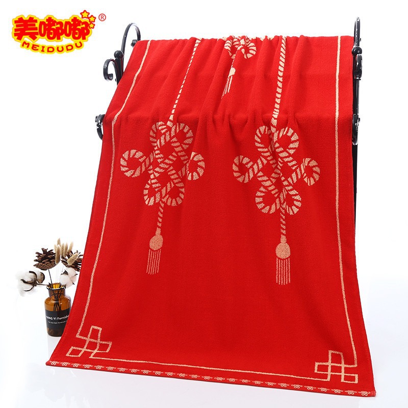 Cotton wedding bath towel Big Red Jacquard 32 shares not easy to fade not easy to fade back gift wedding bath towel