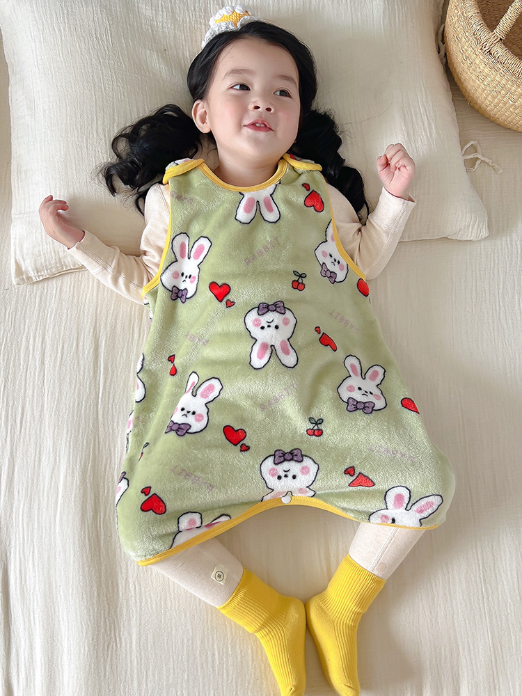Autumn and winter baby flannel sleeping bag children's Four Seasons thick split-leg sleeping bag boys and girls cartoon homewear jumpsuit