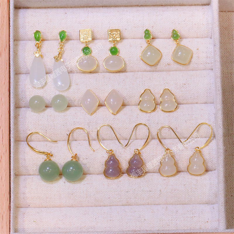 Новые популярные серьги из серебра S925, простые круглые бусины, серьги с ушными крючками в виде капли воды, серьги из нефрита Хэтиан для женщин