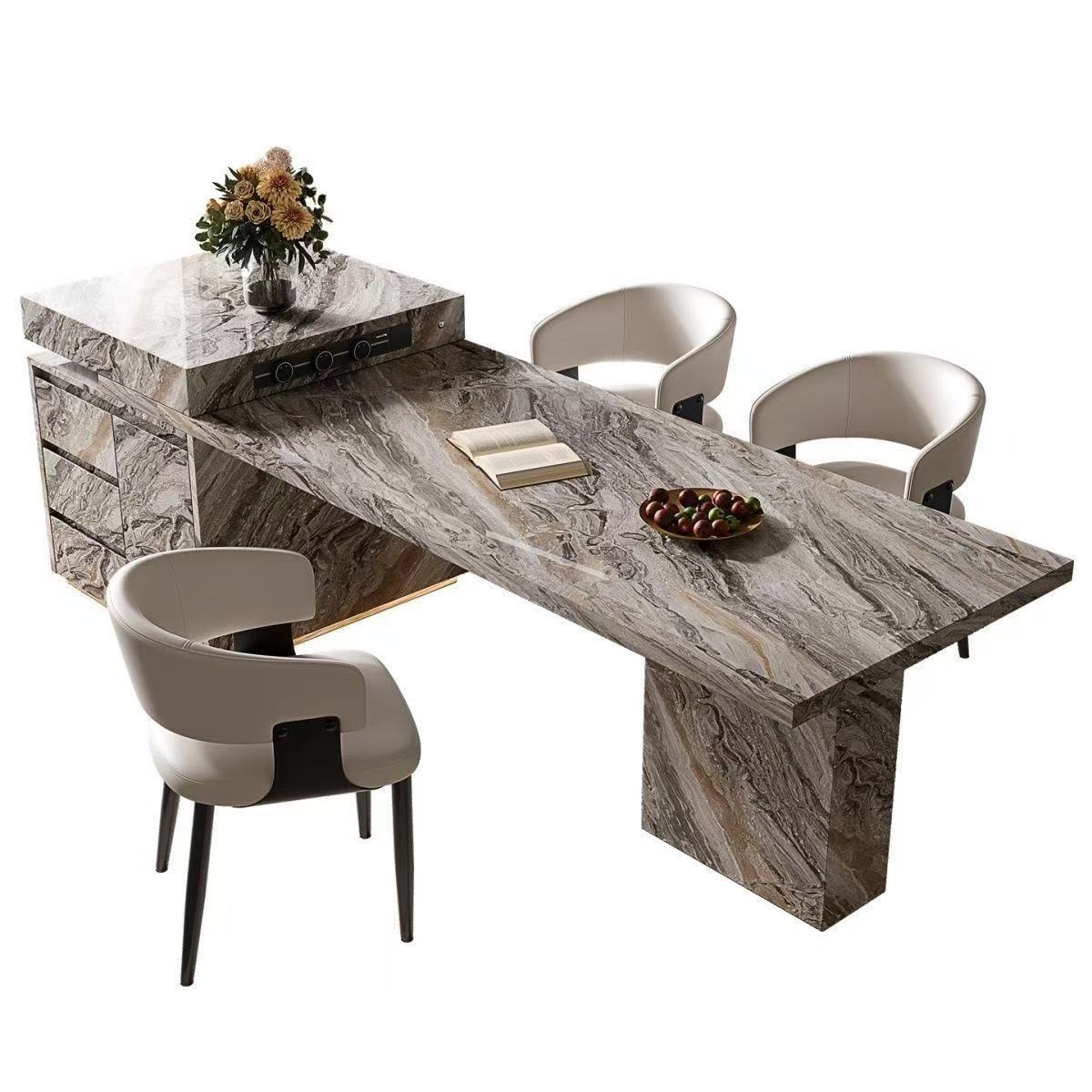 2025 New Slate Island Dining Table Integrated Home Retractable Italian Light Luxury Guide Table Tea Table Kitchen Dining Table