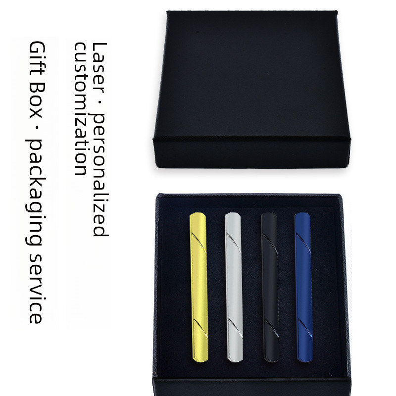 Korean short laser LOGO copper tie clip men's suit accessories collar clip gold gun Black