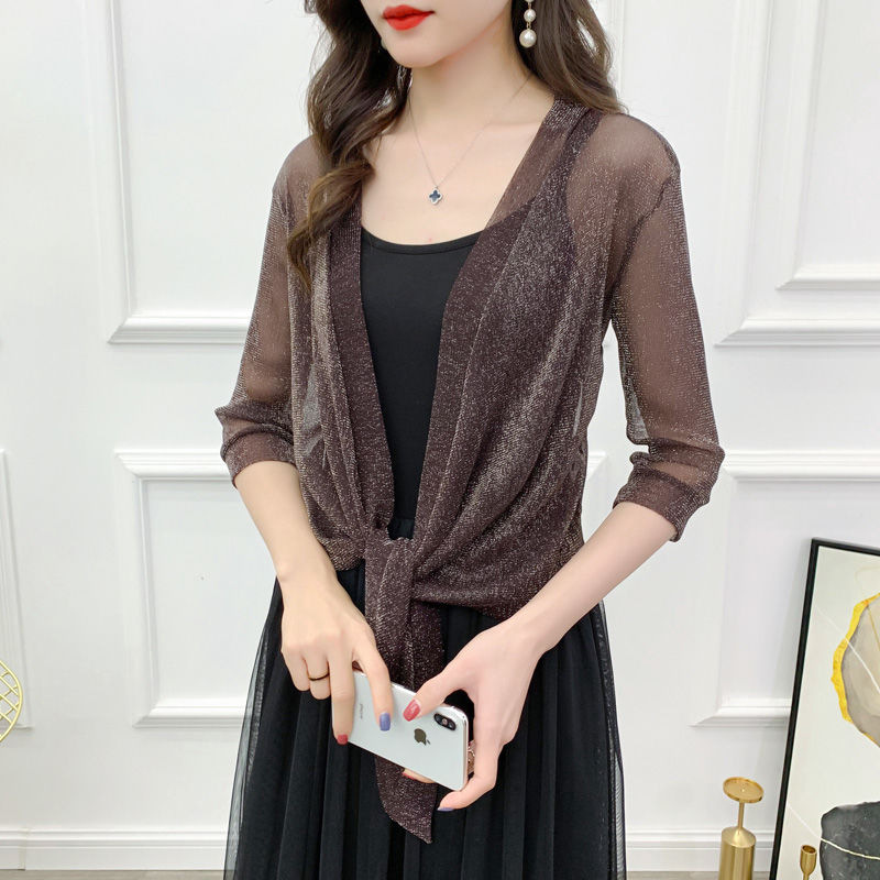 2023 Summer small shawl coat women's cardigan mesh short fashion outer wear lace waistcoat Western style sun protection clothing women