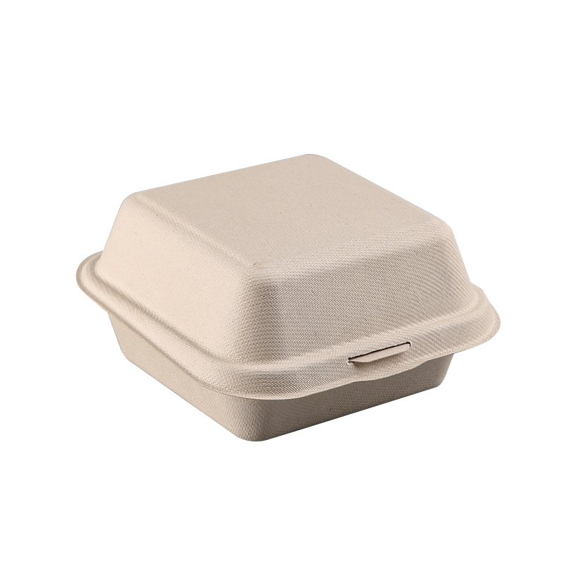 Disposable Paper Pulp Hamburger Box Customizable Environmentally Friendly Degradable Support Printing 4inch 6inch Hamburger Box Food Grade
