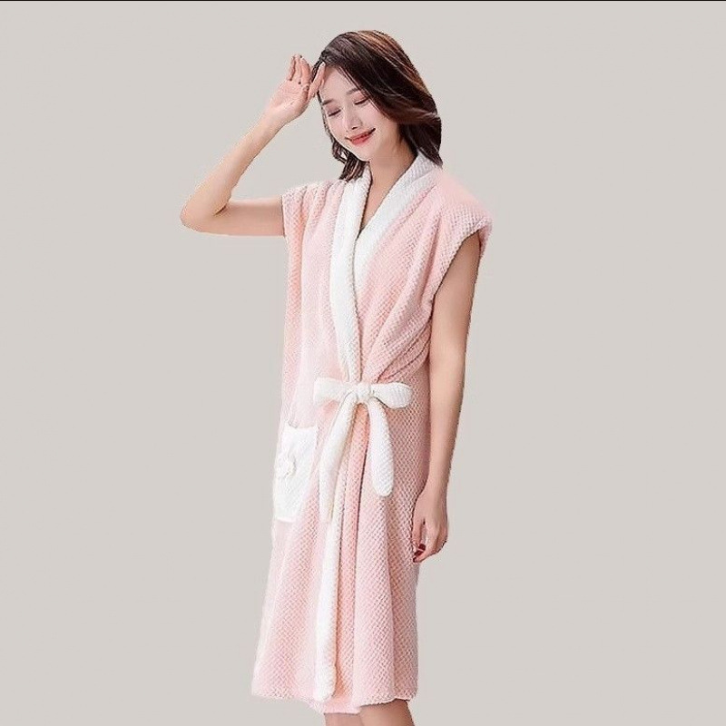 New Autumn and Winter Bath Skirt Adult Bathrobe Water-Absorbent Quick-Drying Couple Long-Sleeved Nightgown Bathrobe Wearable Bath Towel Home