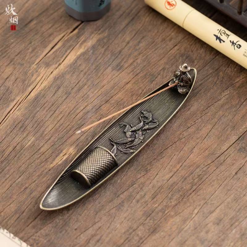 Alloy Fishing Line Incense Burner Horizontal Ornaments Creative Incense Holder Home Indoor Zen Bodhi Leaf Alloy
