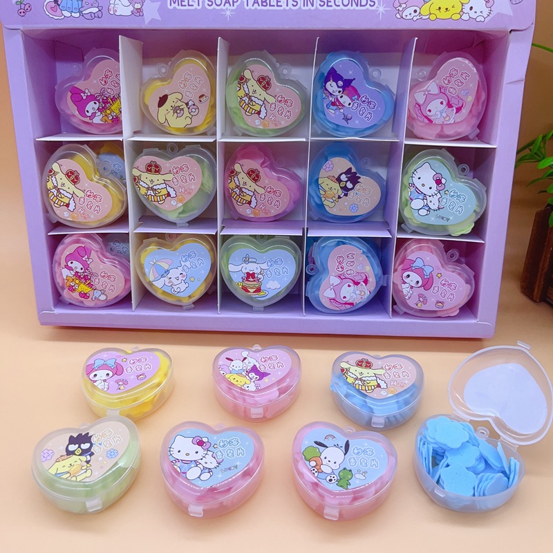Cute Girly Heart Instant Soap Tablets Cartoon Heart-shaped Hand Washing Tablets Portable Boxed Soap Paper Cleaning Tablets Batch