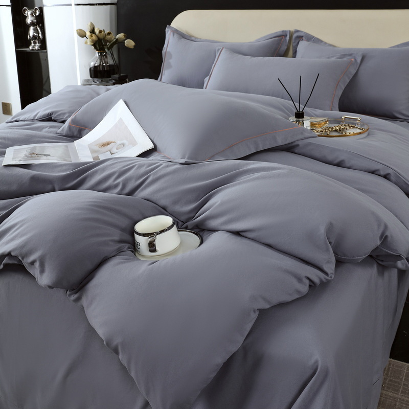 Стиранный Хлопок Однотонный Четырехпредметный Постельный Набор, Мягкий Простой Трехпредметный Набор Пододеяльников, Индивидуальное Использование Дома, Минималистичный Стиль Четырех Сезонов