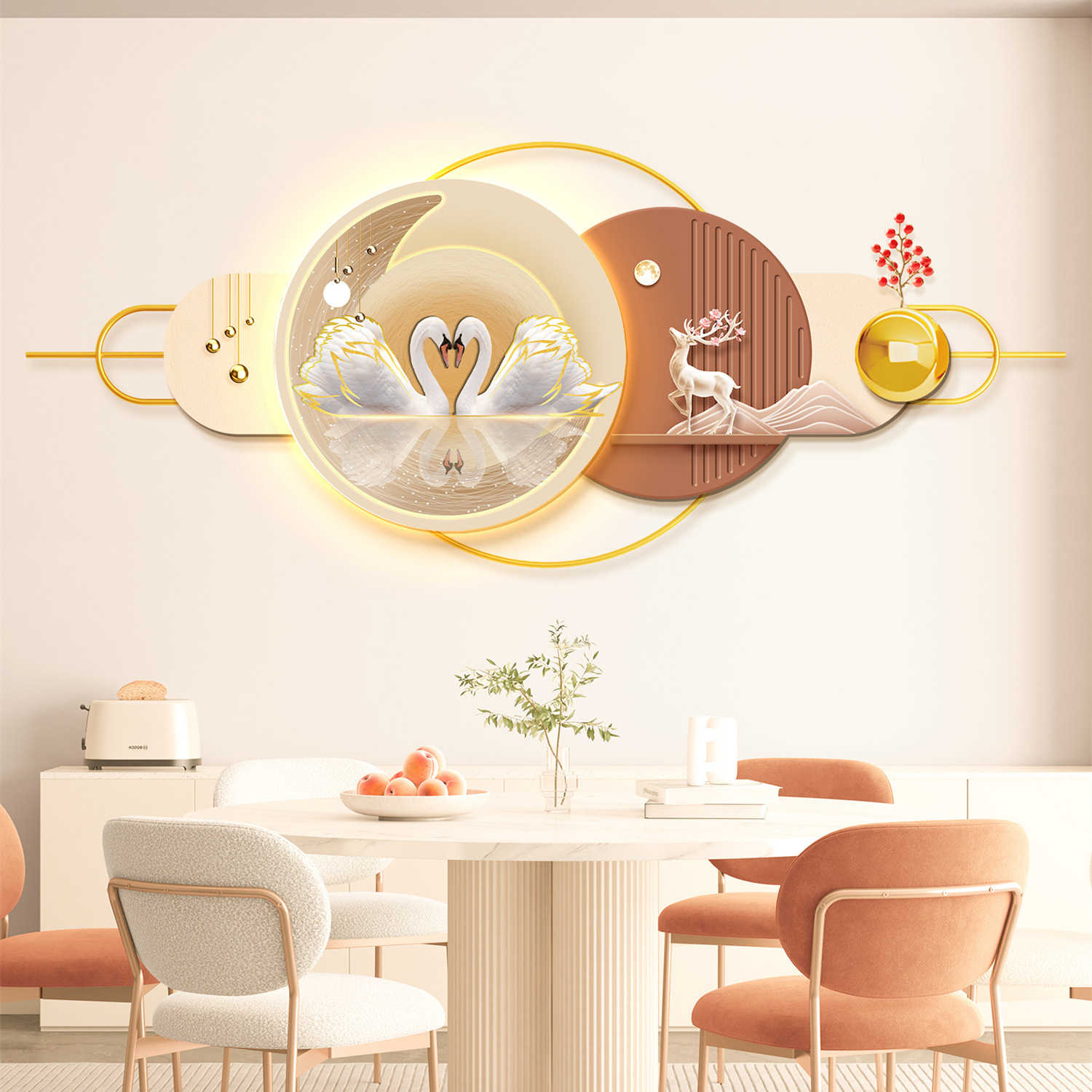 New Style Fulu Auspicious Restaurant Stereo Hanging Painting Led Luminous Decorative Mural High-End Decorative Restaurant Decorative Painting