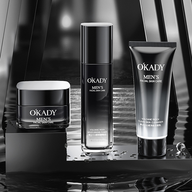 Oupei men's volcanic rock cleansing moisturizing box warm cleaning moisturizing oil control moisturizing men's three-piece set hair generation