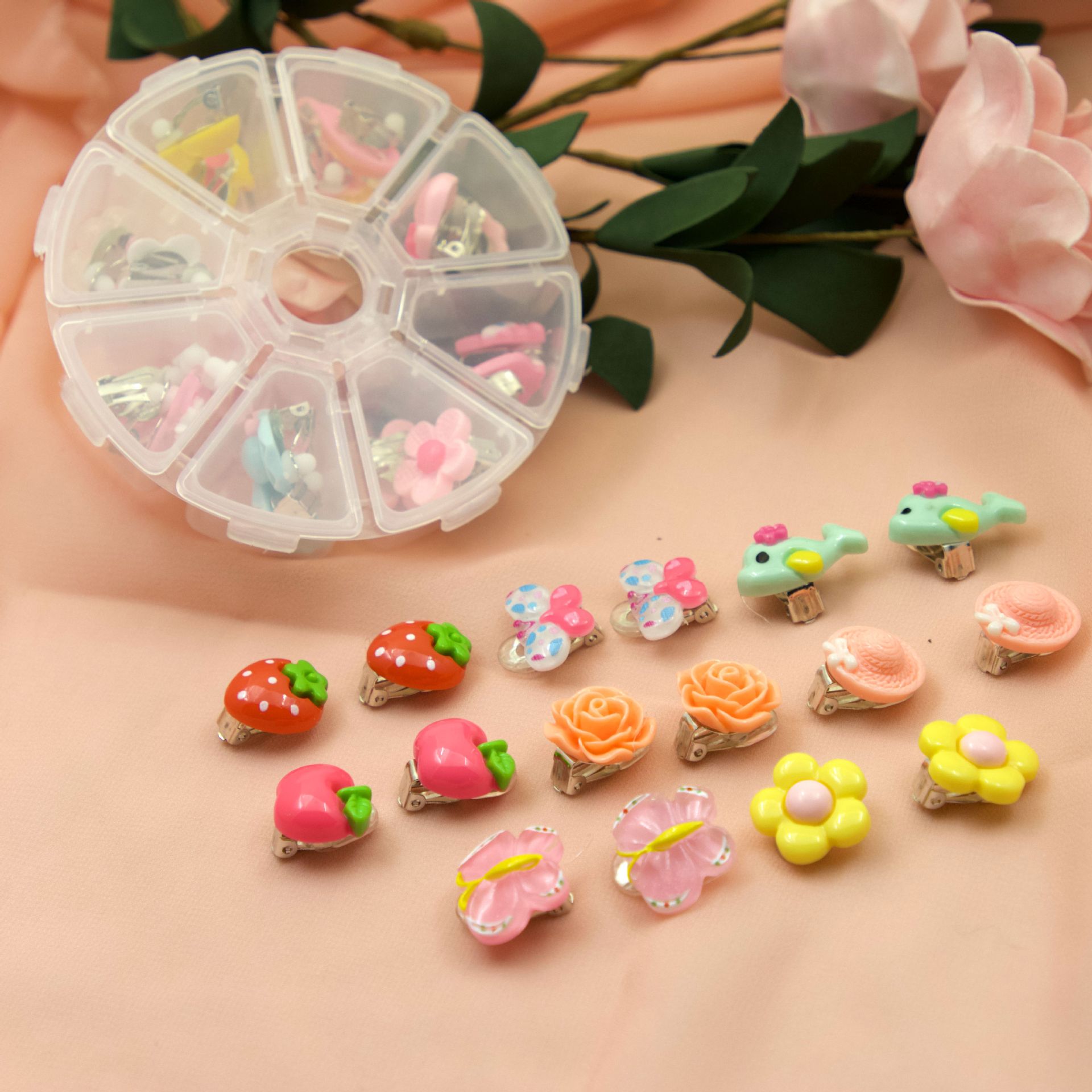 Детские серьги с драгоценными камнями от производителя 8 пар клипс в сливовом боксе