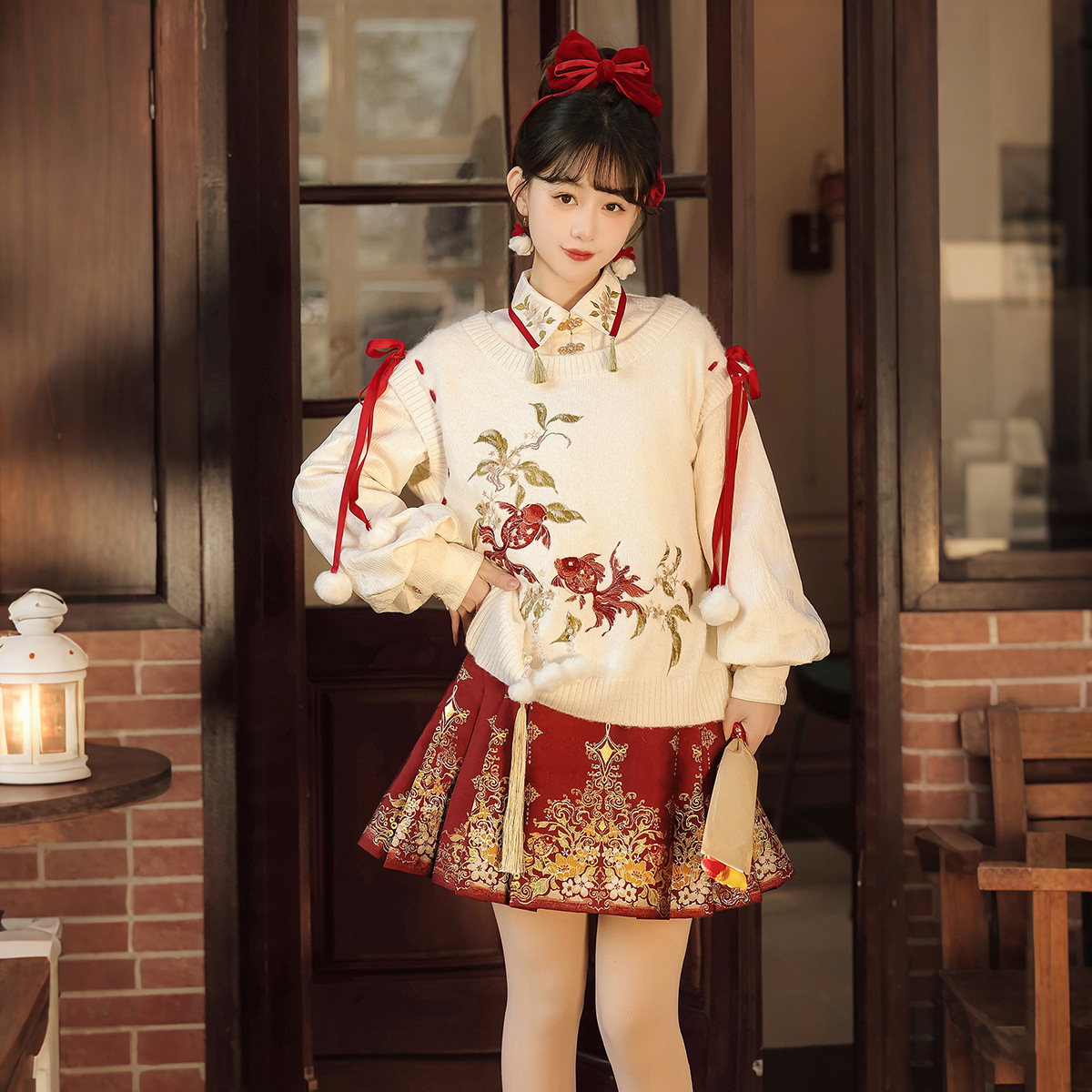Yimengge оригинальный и рыбный китайский стиль модифицированные ханские элементы новый китайский стиль женский шершавая верхняя одежда и юбка комплект 9781