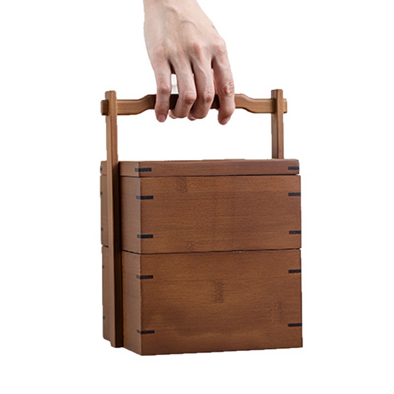 Retro Double-layer Snack Storage Box Chinese Tea Box Bamboo Outdoor Carrying Box Gift Multi-layer Food Box Tea Ceremony Accessories