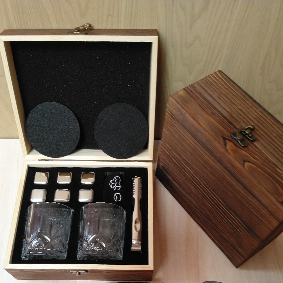 Amazon Amazon Stainless Steel Ice Wine Stone Wooden Box Set Whiskey Stones Glass Gift Box